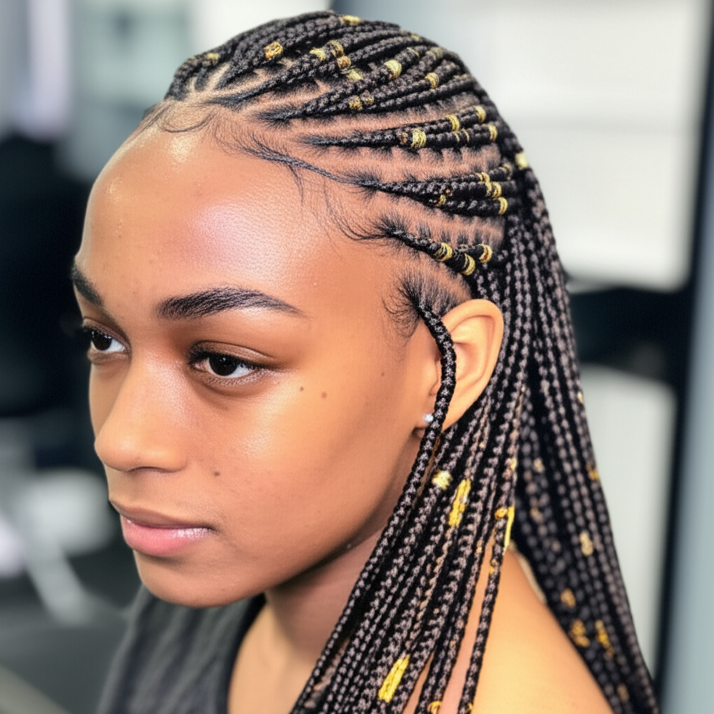 Beautiful box braids hairstyle by Crown Studio, professional African hair braider in Frederick, Maryland