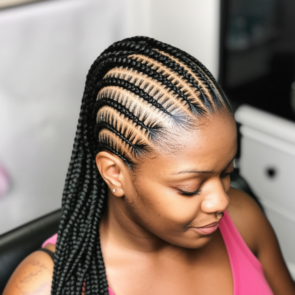 Ghana Braids (Fish Braids) hairstyle by Crown Studio Frederick MD